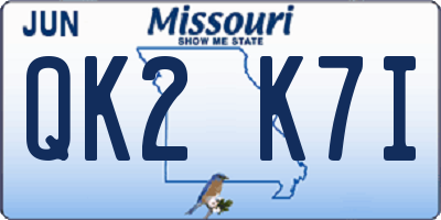 MO license plate QK2K7I