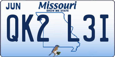 MO license plate QK2L3I