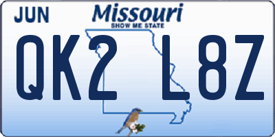 MO license plate QK2L8Z