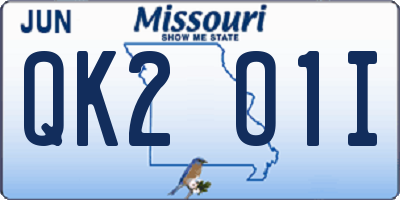 MO license plate QK2O1I
