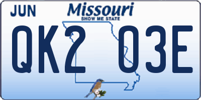 MO license plate QK2O3E