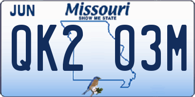 MO license plate QK2O3M