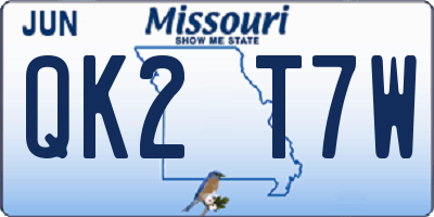 MO license plate QK2T7W