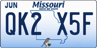 MO license plate QK2X5F