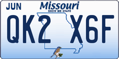 MO license plate QK2X6F