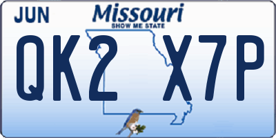 MO license plate QK2X7P