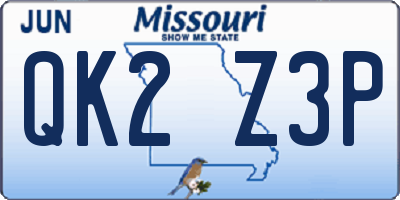 MO license plate QK2Z3P