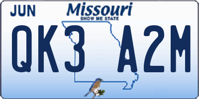 MO license plate QK3A2M