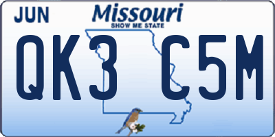 MO license plate QK3C5M