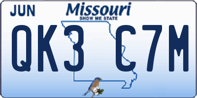 MO license plate QK3C7M