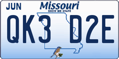MO license plate QK3D2E