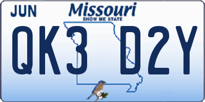 MO license plate QK3D2Y