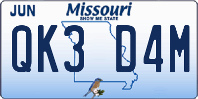 MO license plate QK3D4M