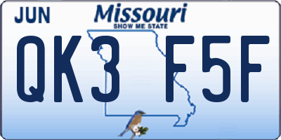 MO license plate QK3F5F