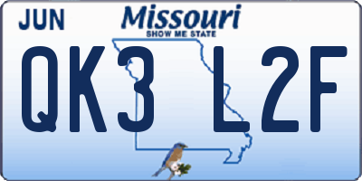 MO license plate QK3L2F
