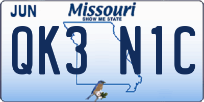 MO license plate QK3N1C