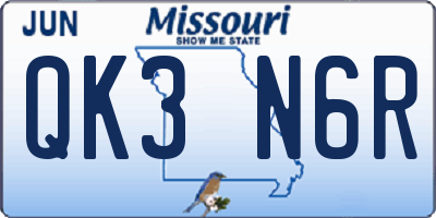 MO license plate QK3N6R
