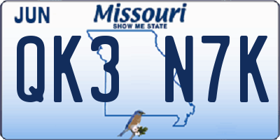 MO license plate QK3N7K