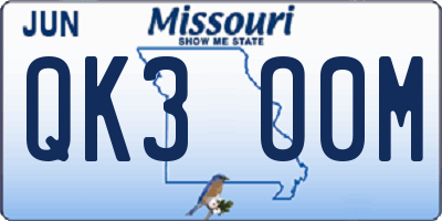 MO license plate QK3O0M