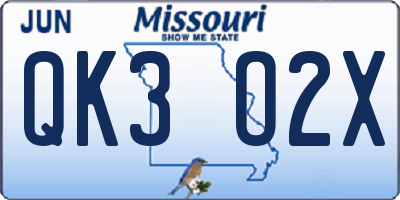 MO license plate QK3O2X
