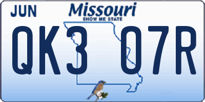MO license plate QK3O7R