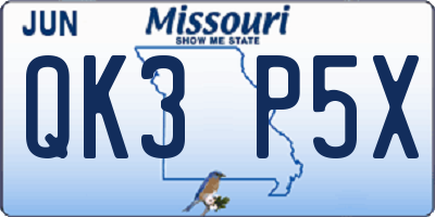 MO license plate QK3P5X