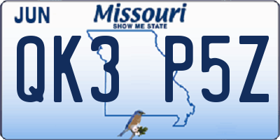 MO license plate QK3P5Z