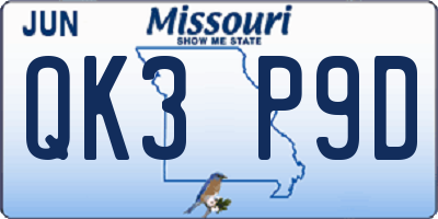 MO license plate QK3P9D