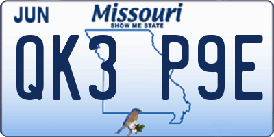 MO license plate QK3P9E