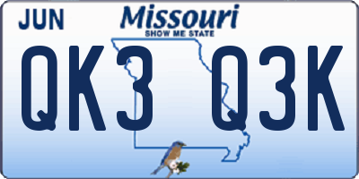 MO license plate QK3Q3K