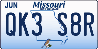 MO license plate QK3S8R