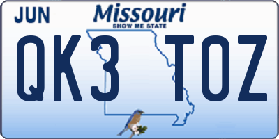 MO license plate QK3T0Z