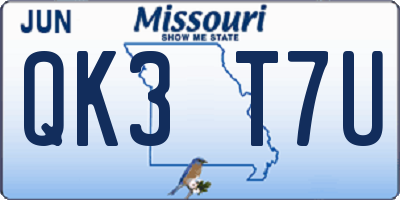 MO license plate QK3T7U