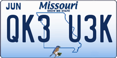MO license plate QK3U3K
