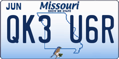 MO license plate QK3U6R