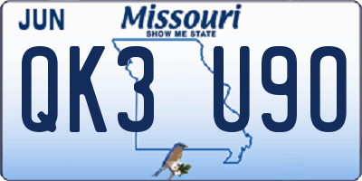 MO license plate QK3U9O