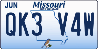 MO license plate QK3V4W