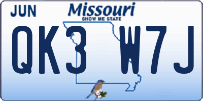 MO license plate QK3W7J