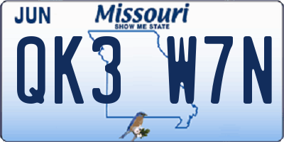 MO license plate QK3W7N