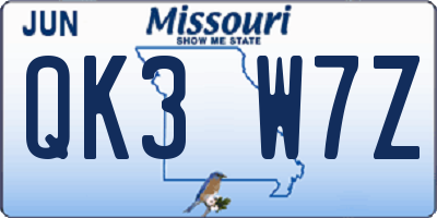 MO license plate QK3W7Z