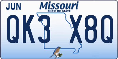 MO license plate QK3X8Q