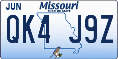 MO license plate QK4J9Z