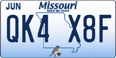 MO license plate QK4X8F