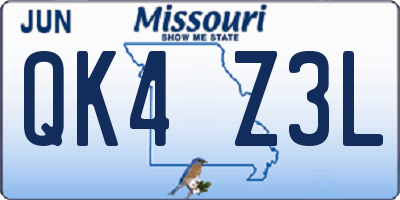 MO license plate QK4Z3L