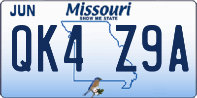 MO license plate QK4Z9A