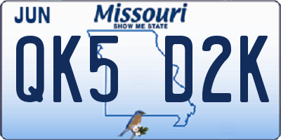 MO license plate QK5D2K