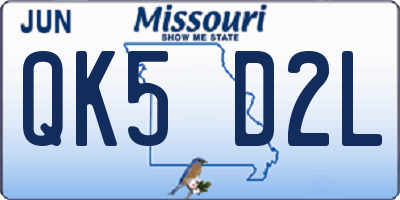 MO license plate QK5D2L