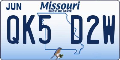 MO license plate QK5D2W