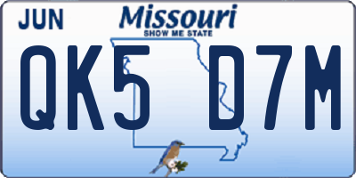 MO license plate QK5D7M