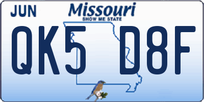 MO license plate QK5D8F